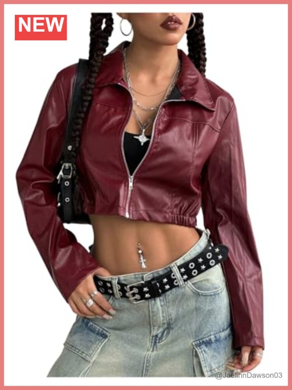 Faux Leather Cropped Moto Jacket Zip Front Bomber Festival Top